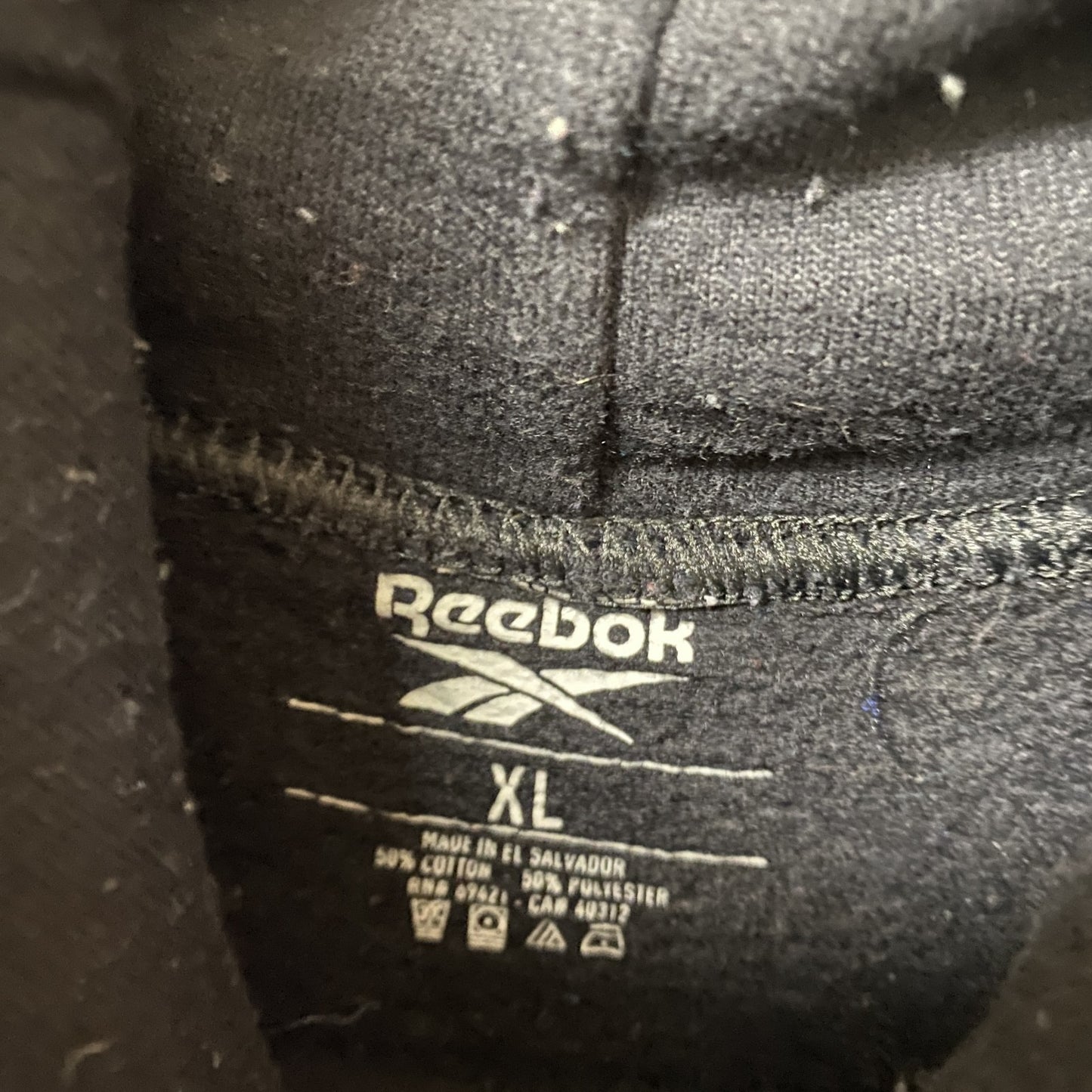 古着 used Reebok リーボック 長袖ビッグロゴデザインパーカー フーディー バイカラー 黒 XLサイズ