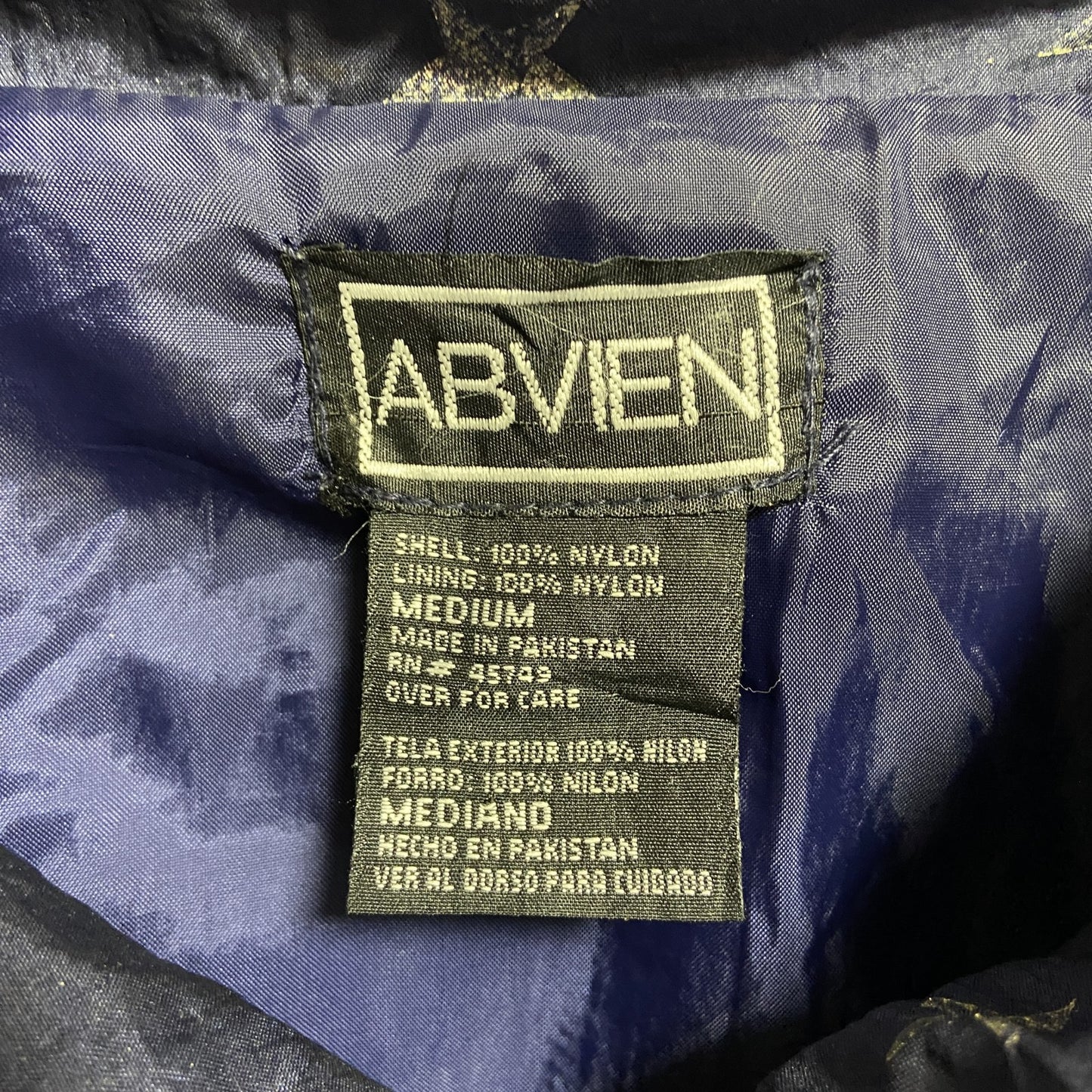 古着 used ABVIEN 長袖ナイロンジャケット フルジップアウター 星 ネイビー レトロ ヴィンテージ ハイネック