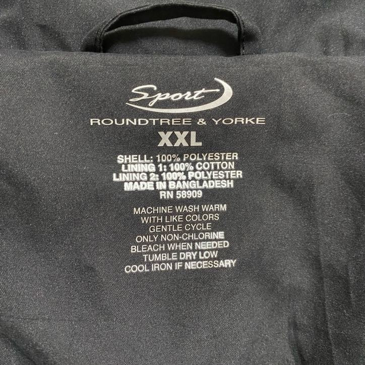 古着 used ROUNDTREE&YORKE 長袖ハイネックジャンパー ジップアップブルゾン 黒 ビッグシルエット 2XLサイズ