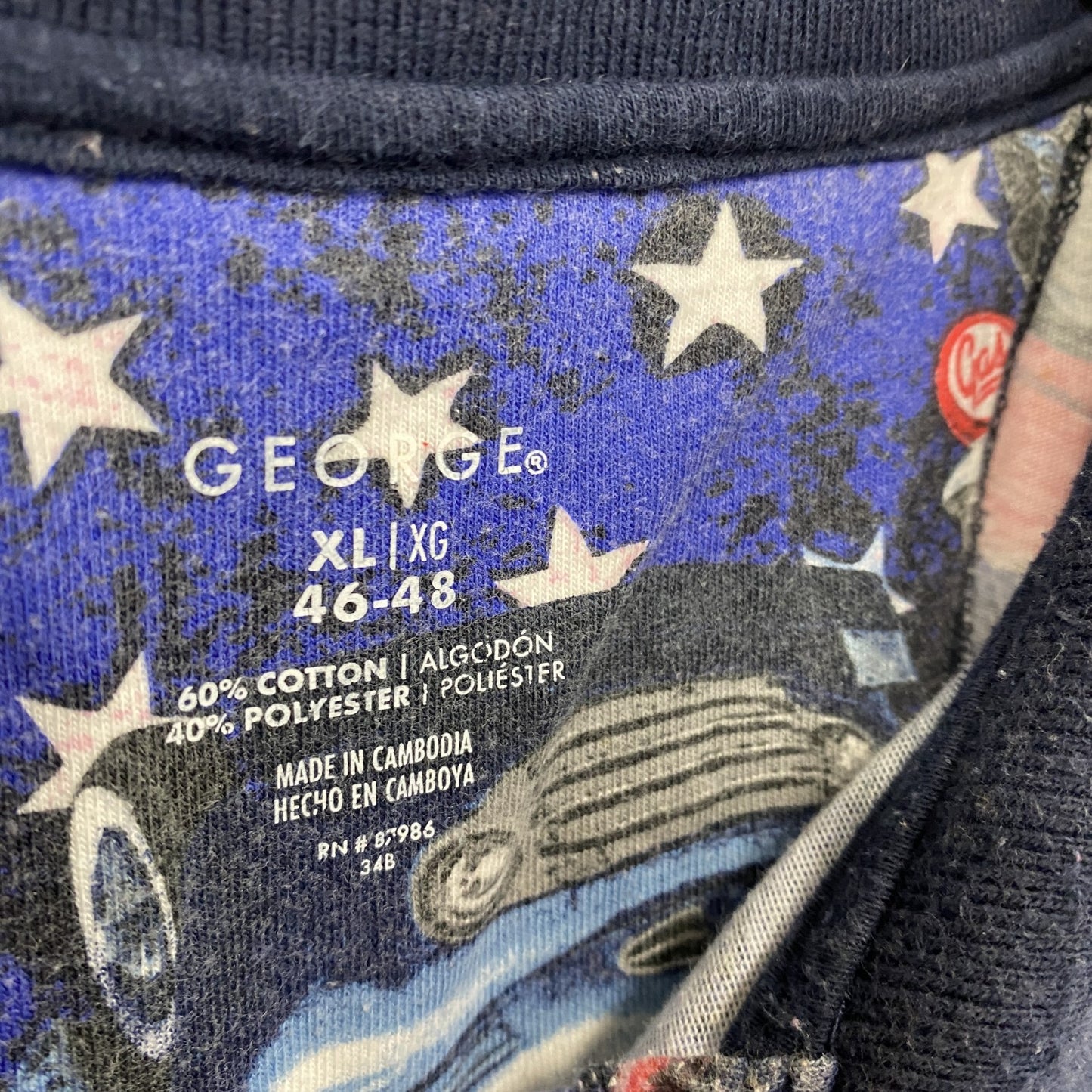 GEORGE 半袖ポロシャツ クラシックカー 総柄 青 XLサイズ