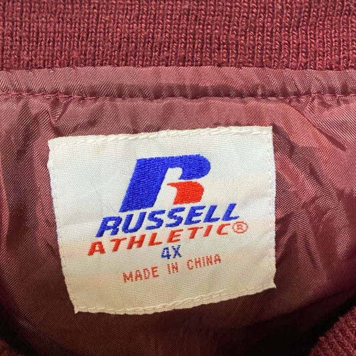 古着 used RUSSELL ATHLETIC 長袖刺繍ナイロンプルオーバー ウインドブレーカー ワシントン 赤 4XLサイズ