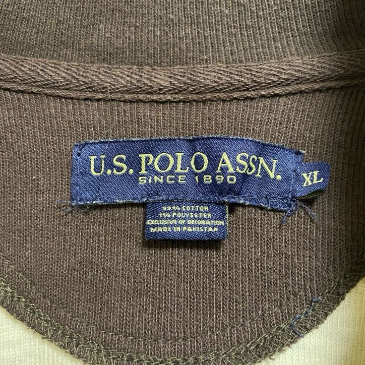 古着 used U.S.POLO ASSN 長袖ハーフジップスウェット トレーナー ポイント刺繍 白 ホワイト 秋冬服 XLサイズ