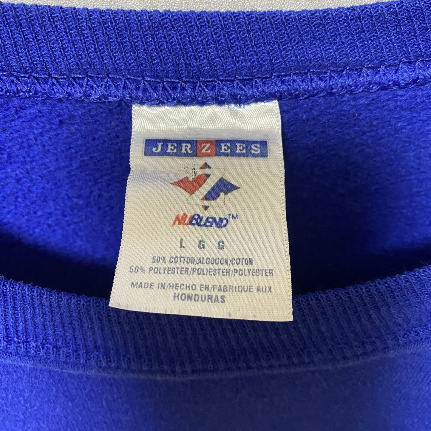 古着 used JERZEES ジャージーズ BULLDOGS 長袖プリントスウェット トレーナー 青 クルーネック Lサイズ