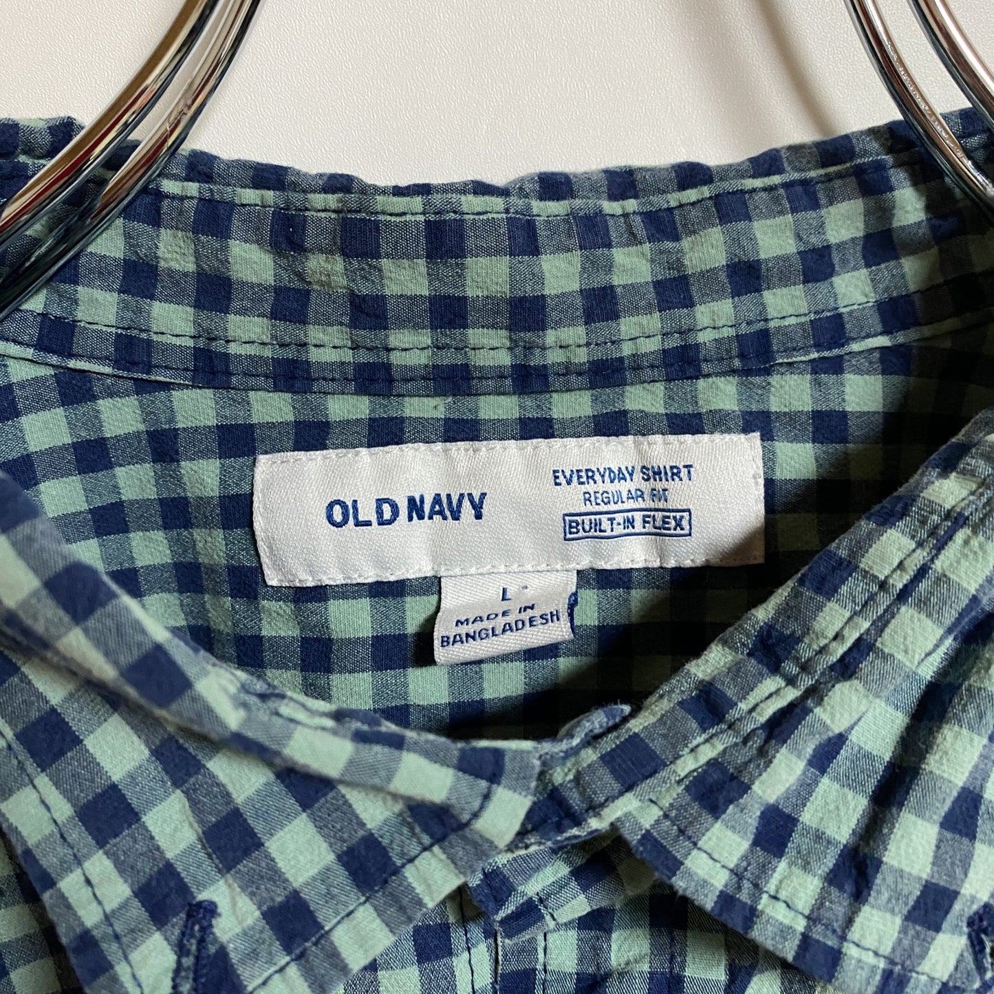 古着 used OLD NAVY オールドネイビー 長袖チェック柄シャツ 青 ブルー 秋冬服 レトロデザイン Lサイズ