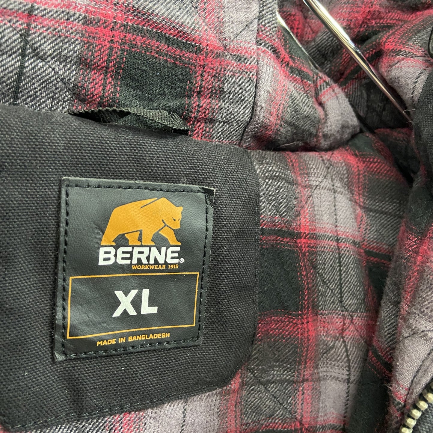 BERNE フルジップダックパーカー 裏チェック 黒 ブラック XLサイズ