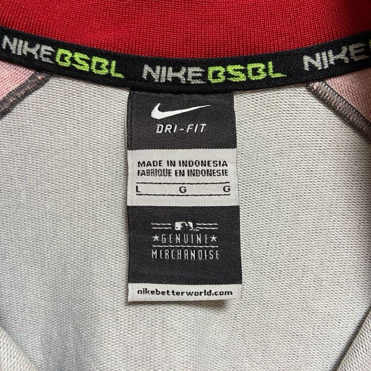古着 used NIKE ナイキ 長袖ハーフジップトラックジャケット ジャージ ラグラン ワンポイント刺繍 グレー 赤 Lサイズ