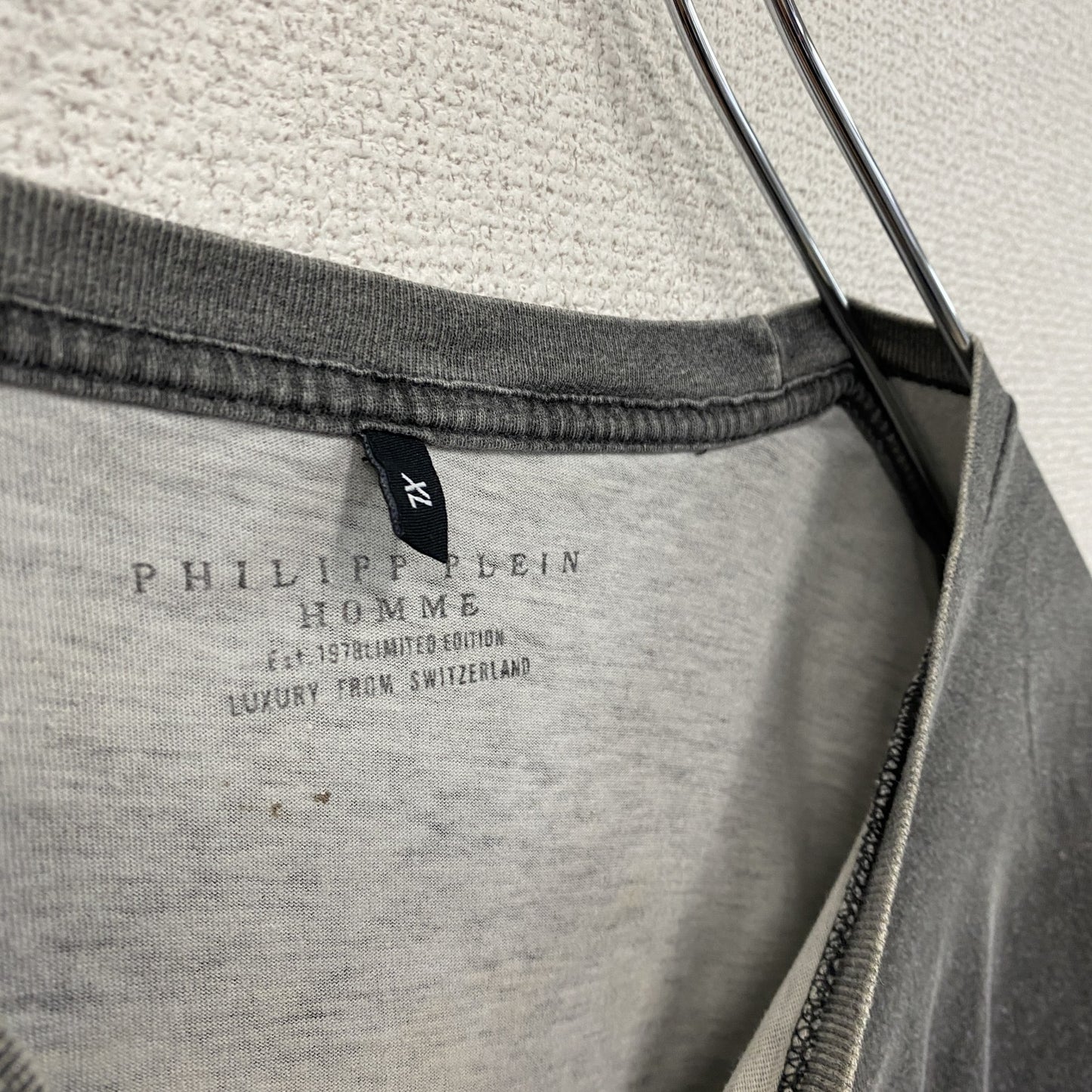 PILIPP PLEIN HOMME 半袖Tシャツ ドクロ ラインストーン ダークグレー XLサイズ
