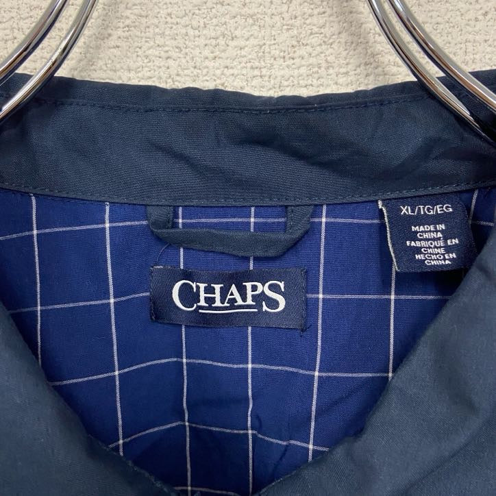 古着 used CHAPS チャップス スイングトップ 長袖フルジップジャケット ワンポイントロゴ刺繍 ネイビー 紺 XLサイズ