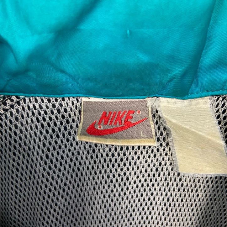 古着 used NIKE ナイキ 90s 長袖ワンポイントロゴ刺繍ナイロンジャケット マルチカラー ハイネック Lサイズ