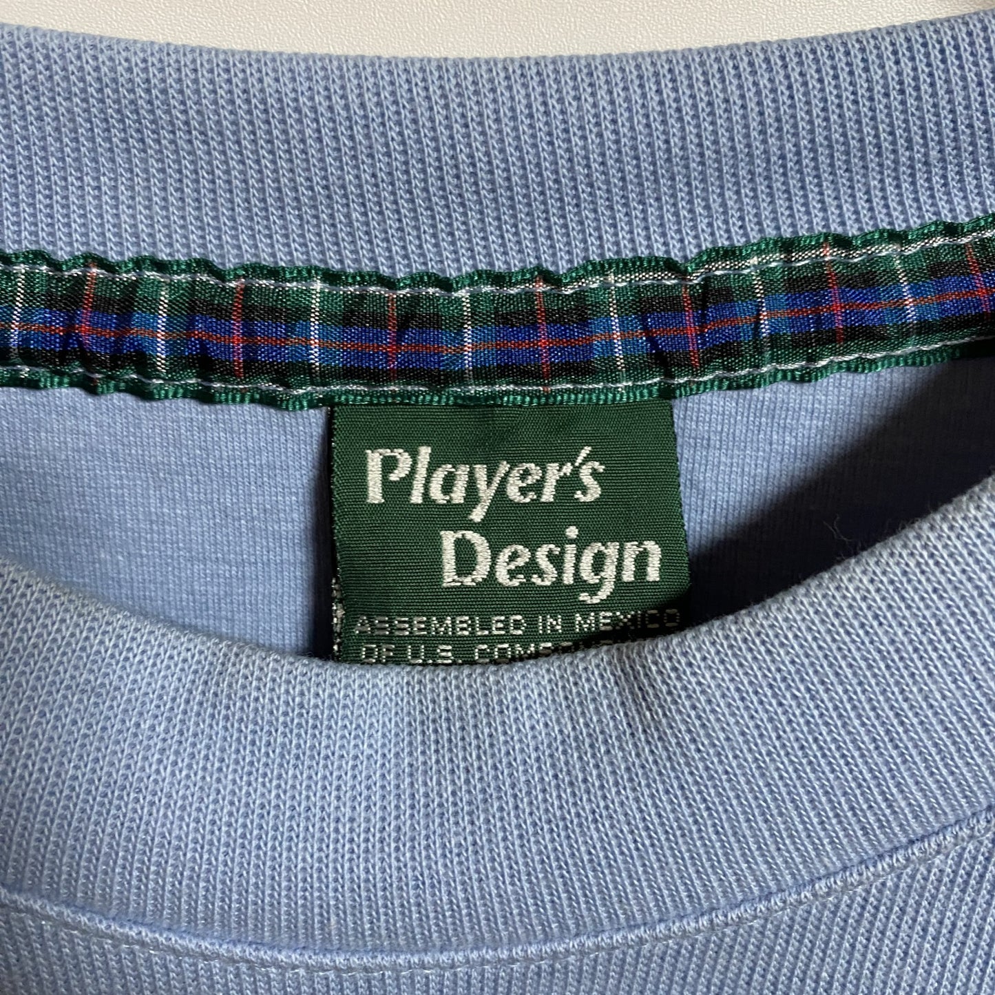 古着 used PlayersDesign 長袖ワンポイント刺繍スウェット トレーナー 水色 ライトブルー レトロ 秋冬服