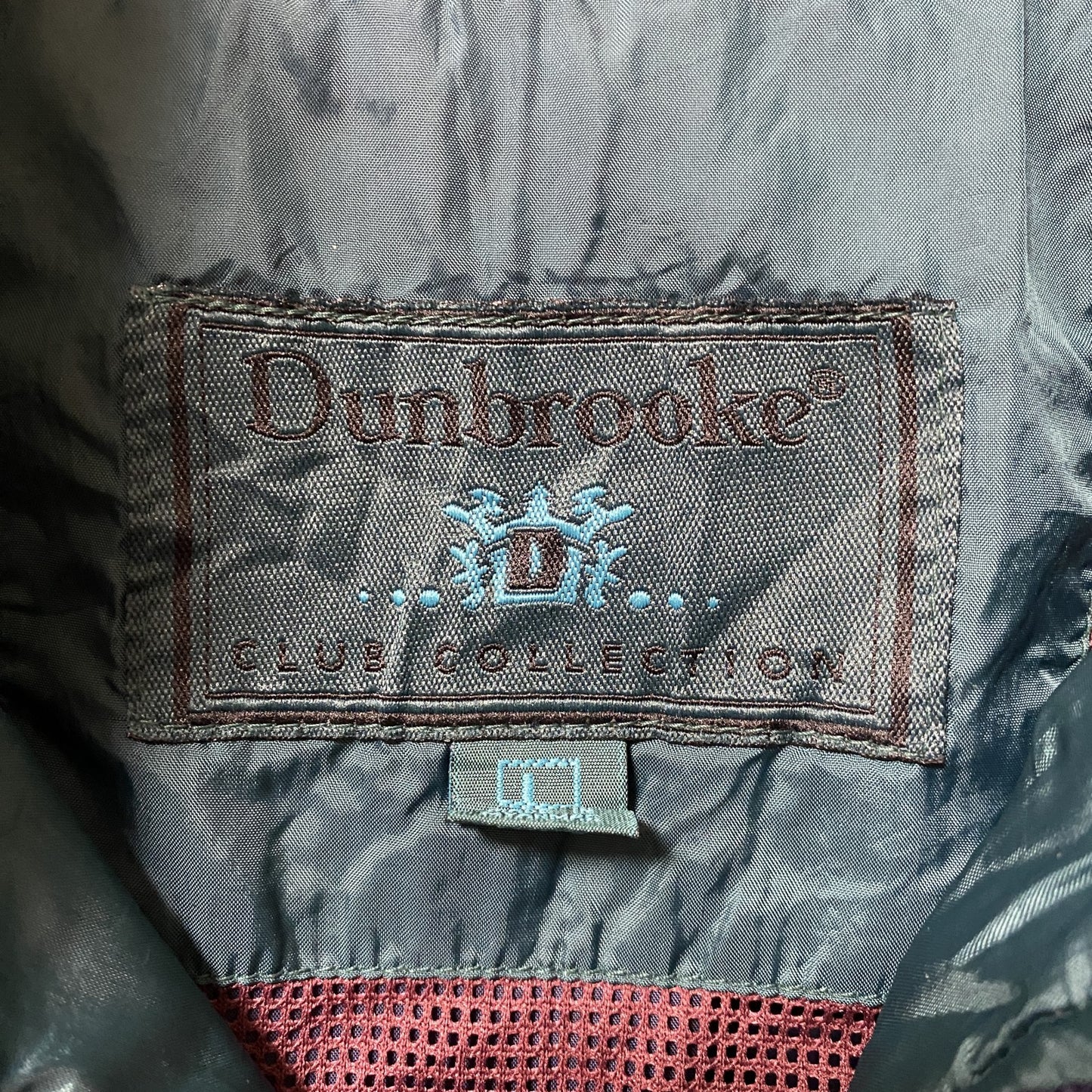 古着 used Dunbrooke ダンブルック 長袖ナイロンジャケット 刺繍ロゴ 企業ロゴ ハイネック ヴィンテージ Lサイズ