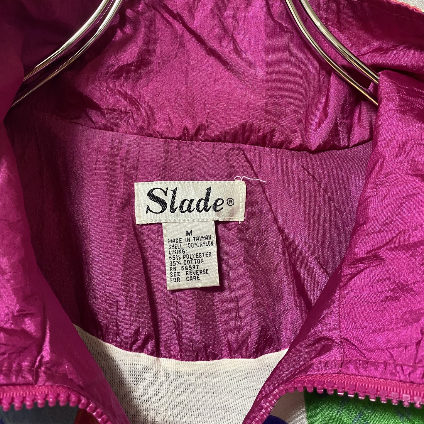 古着 used Slade スレイド 長袖ナイロンジャケット デザインジップアップ 花柄 ハイネック ヴィンテージ Mサイズ