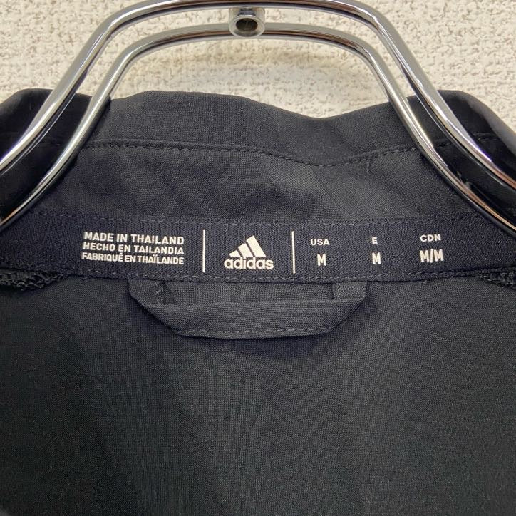 古着 used adidas アディダス 半袖ハーフジップナイロンジャケット ワンポイント刺繍 黒 ブラック Mサイズ