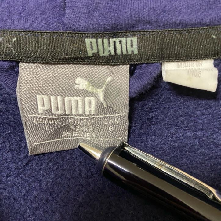 古着 used PUMA プーマ 長袖ロゴフルジップパーカー フーディー バックロゴプリント スポーティー ネイビー Lサイズ