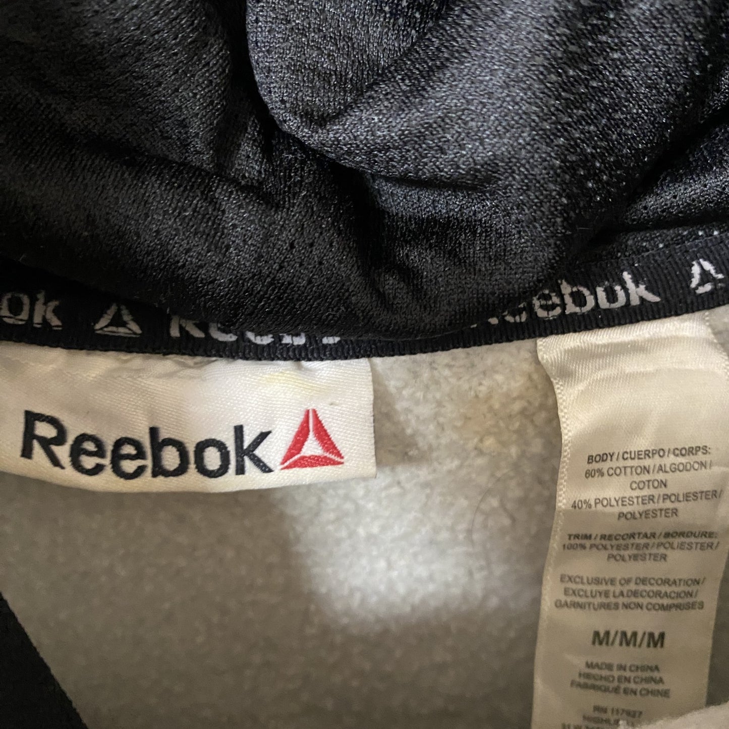 古着 used Reebok リーボック 長袖ビッグロゴデザインパーカー フーディー バイカラー グレー Mサイズ