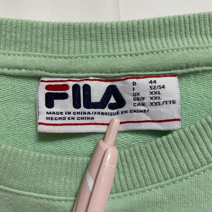 FILA フィラ スウェット/トレーナー 刺繍ロゴ ワンポイント スポーツミックス 緑 パステルグリーン XXLサイズ