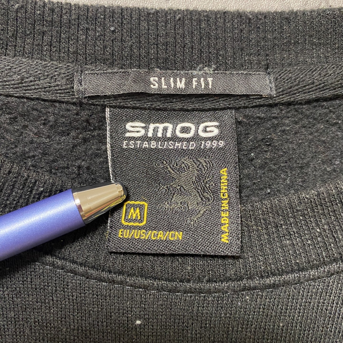 古着 used 90s SMOG 長袖プリントスウェット トレーナー NEWYORK ガイコツ スカル 黒 ブラック Mサイズ