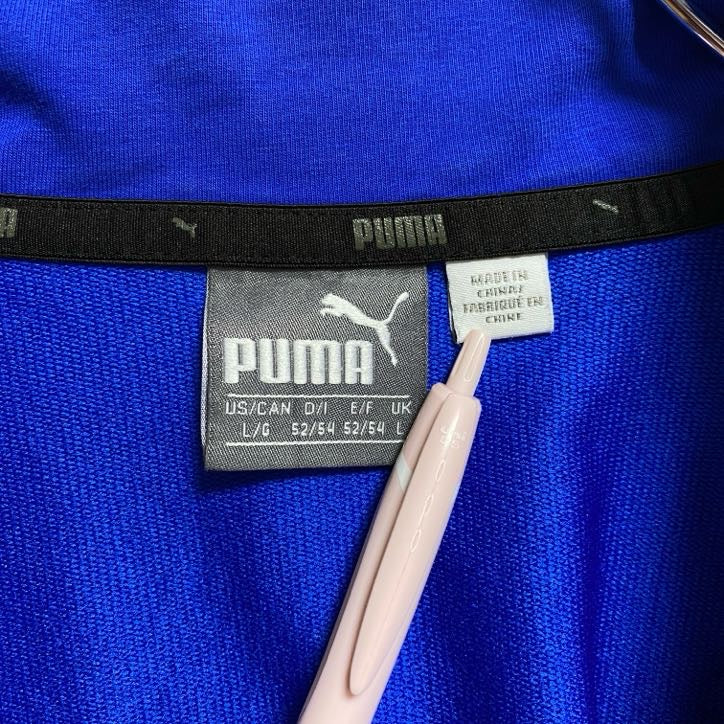 古着 used PUMA プーマ 長袖ハーフジップトラックジャケット ワンポイントプリントジャージ ハイネック 青 Lサイズ