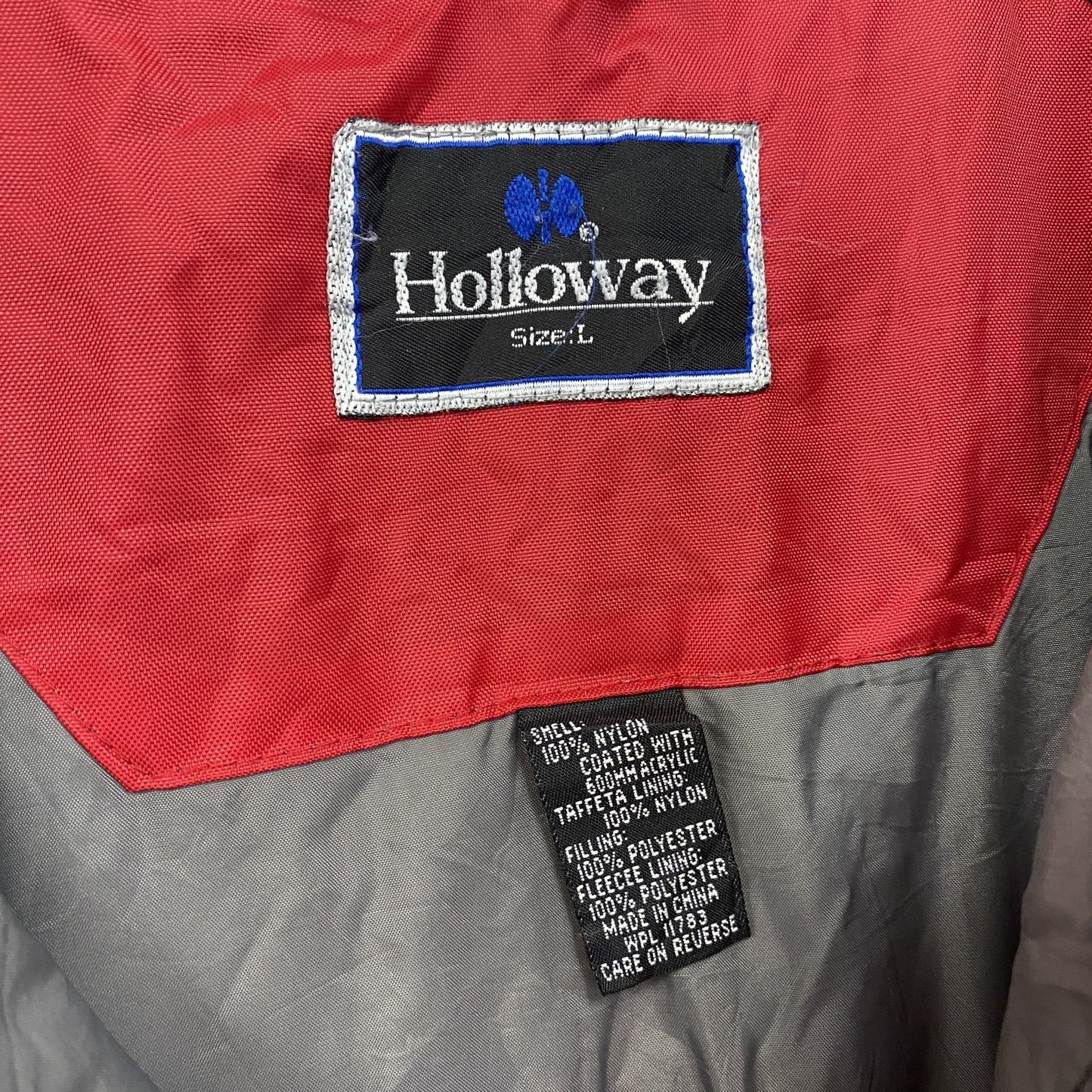 90s Holloway ホロウェイ フルジップナイロンジャケット ラグランスリーブ 刺繍ロゴ アニマル柄 赤 レッド Lサイズ
