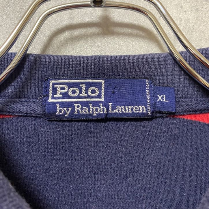 古着 used Polo by Ralph Lauren 長袖ボーダー柄ポロシャツ ワンポイント刺繍 ビックシルエット XLサイズ