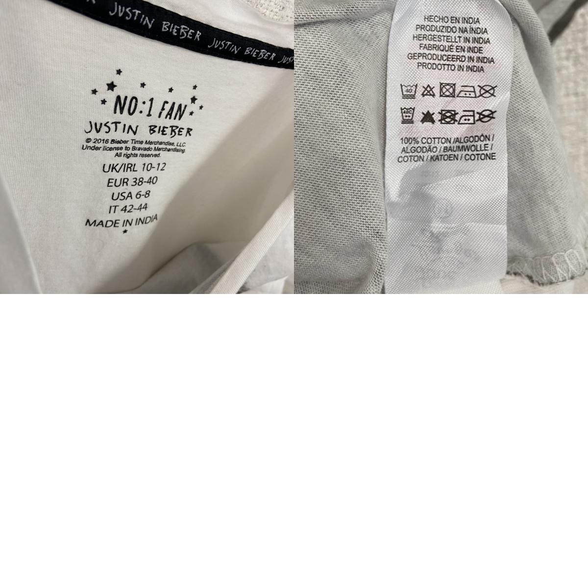 NO:1 FAN 半袖音楽プリントTシャツ ジャスティンビーバー 白 ホワイト 6-8サイズ