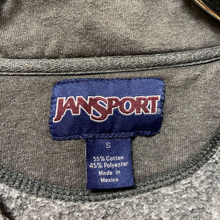 古着 used JANSPORT 長袖ロゴプリントスウェット ハーフジップトレーナー メキシコ製 DUKE ダークグレー Sサイズ