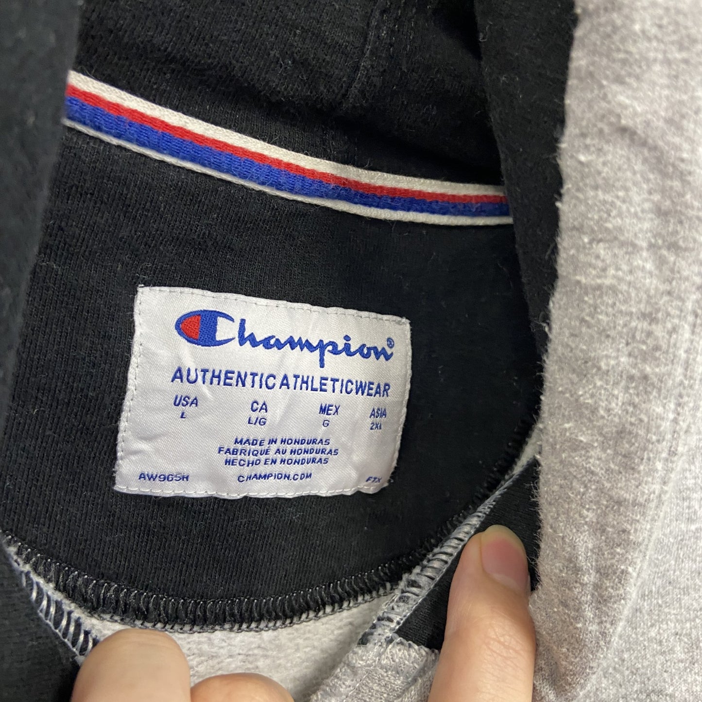 champion チャンピオン スウェットパーカー/フーディー チェック柄 デカロゴ 現行 灰色 グレー Lサイズ