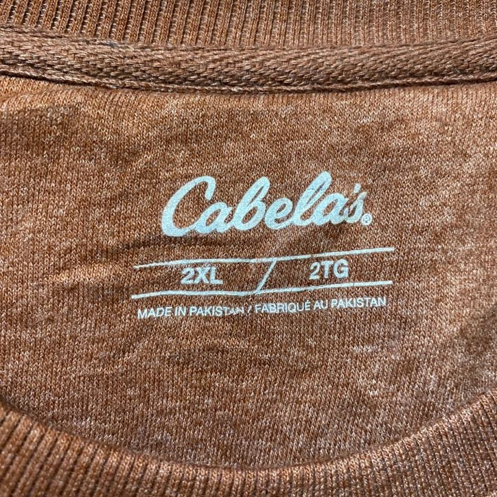 古着 used Cabela's カベラス 長袖プリントスウェット トレーナー 茶色 ブラウン ビッグシルエット XXLサイズ