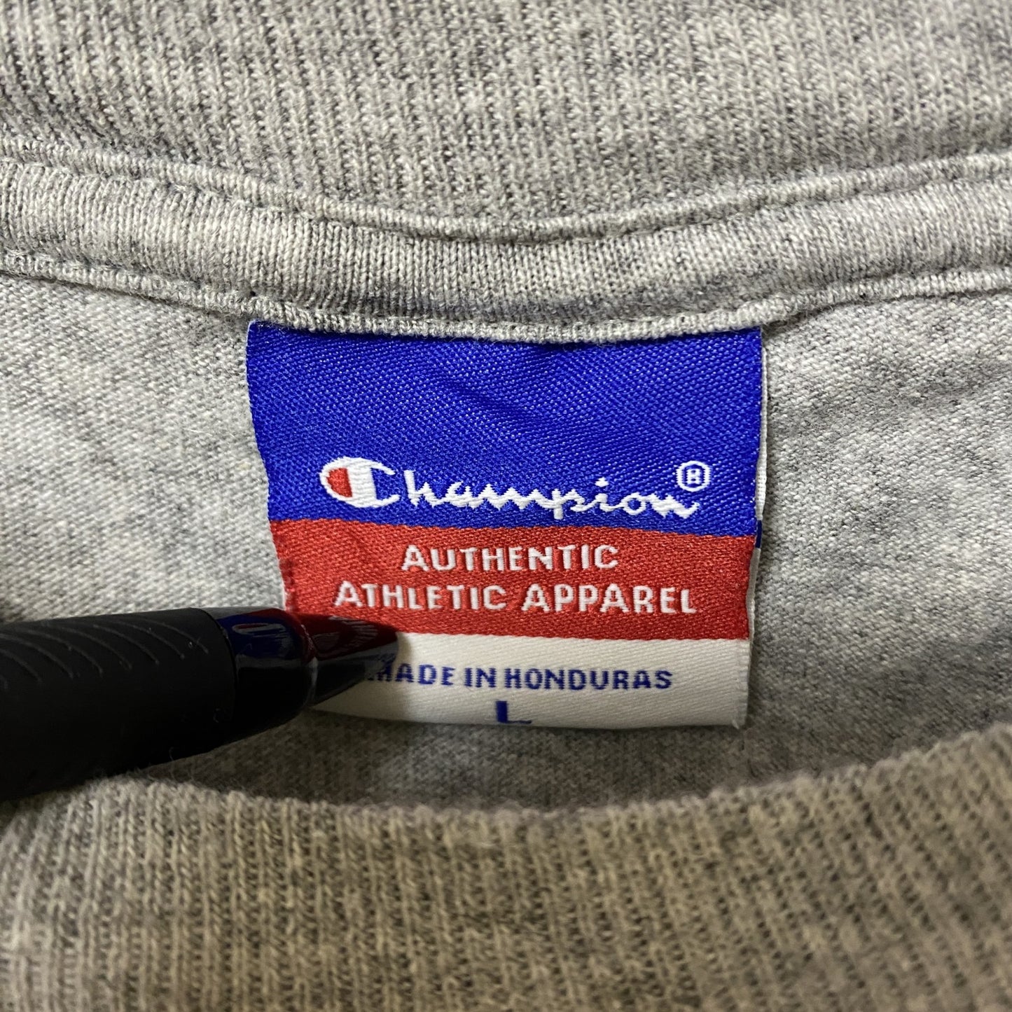 古着 used Champion チャンピオン 半袖クルーネックロゴプリントTシャツ グレー GEORGIA ロゴ刺繡 Lサイズ