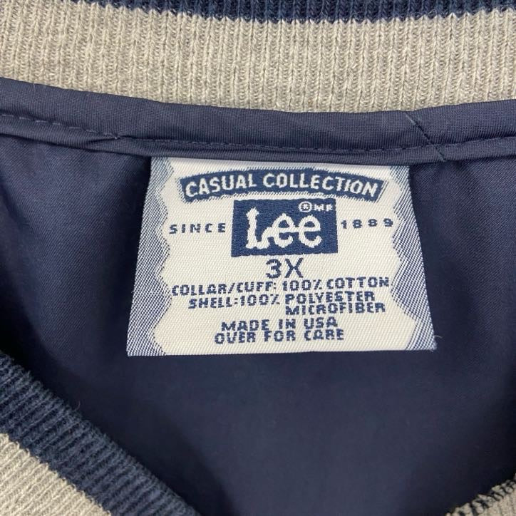 古着 used Lee リー USA製 長袖ナイロンプルオーバー ワンポイント刺繍 リブライン 紺 ビッグシルエット 3XLサイズ