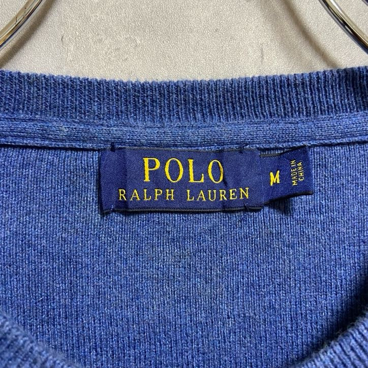 古着 used POLORALPHLAUREN ポロラルフローレン 長袖ワンポイント刺繍ニット セーター ネイビー Mサイズ