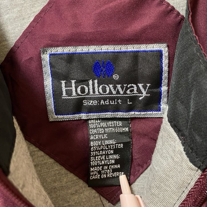 古着 used Holloway 長袖ハーフジップナイロンジャケット ワッペン刺繍 RAMS ワインレッド 秋冬服 Lサイズ