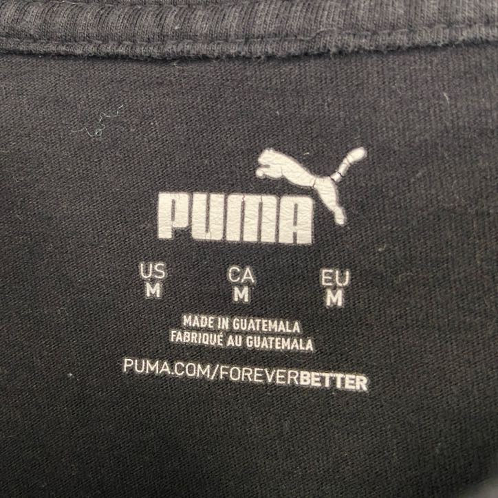 着 used PUMA プーマ 半袖ビッグロゴプリントTシャツ クルーネック スポーツウェア レトロ 黒 ブラック Mサイズ