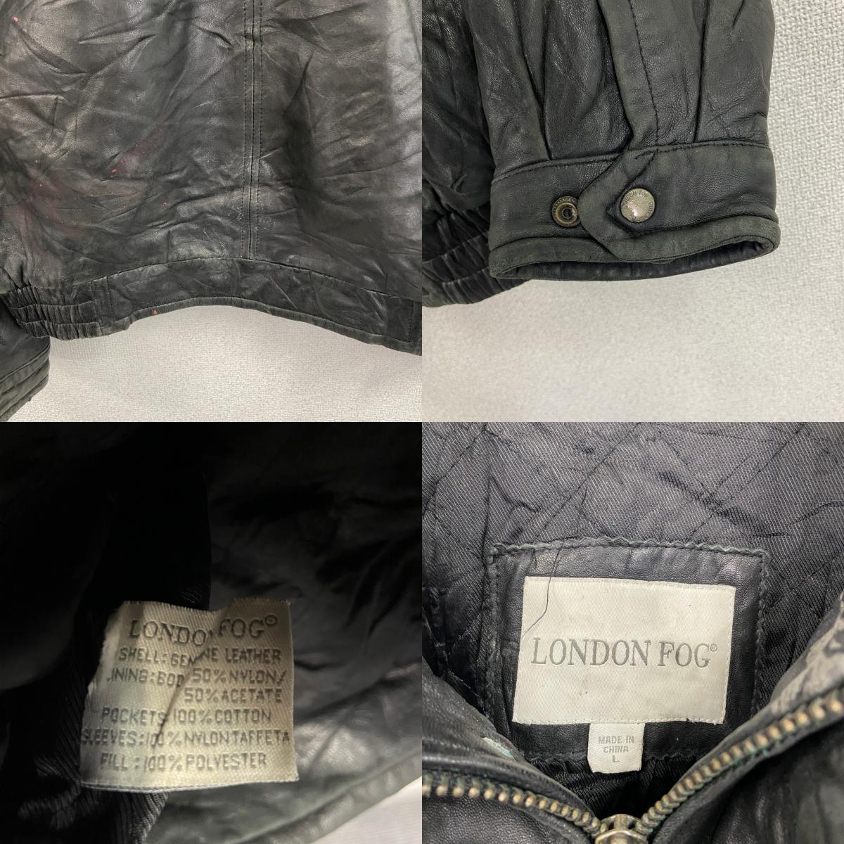 90s LONDON FOG ロンドンフォグ レザージャケット ブルゾン スタンドカラー 黒 ブラック Lサイズ