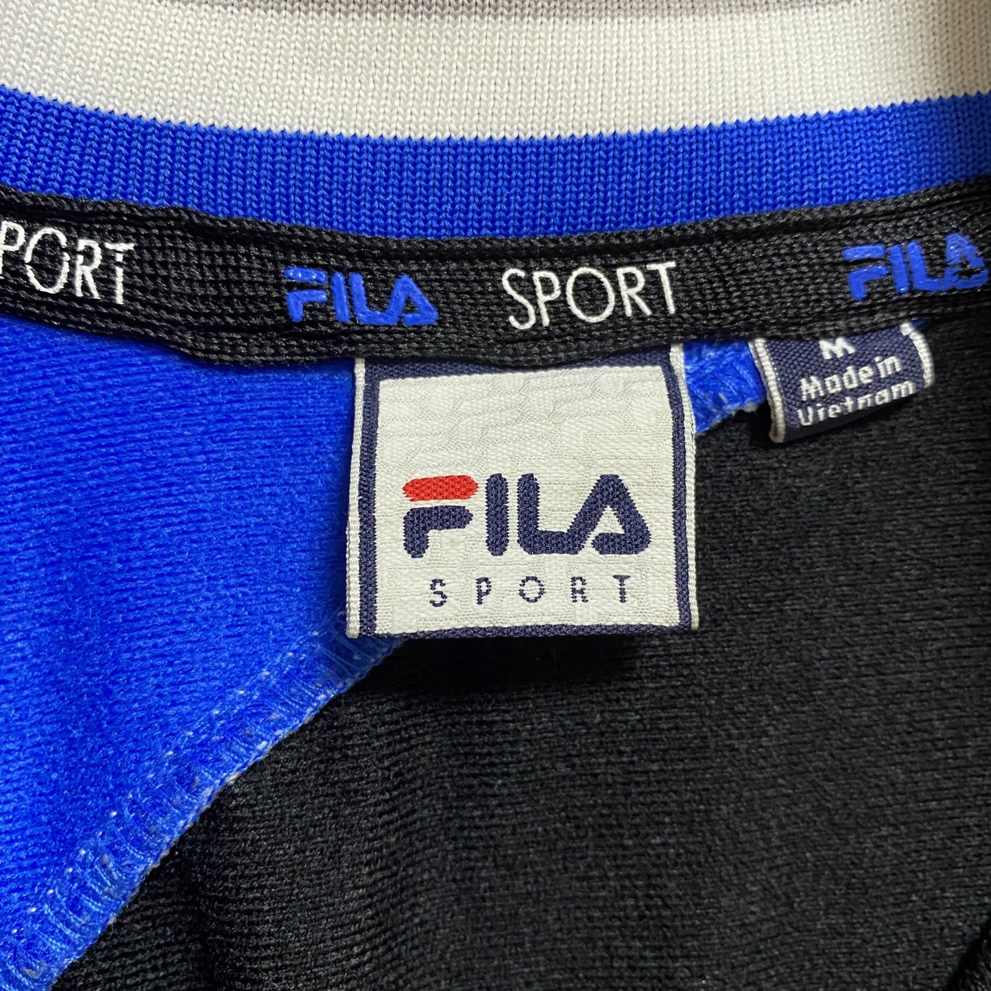 古着 used FILA フィラ 長袖フルジップトラックジャケット ジャージ 切り替え ワッペン刺繍 イタリア 黒 ブラック