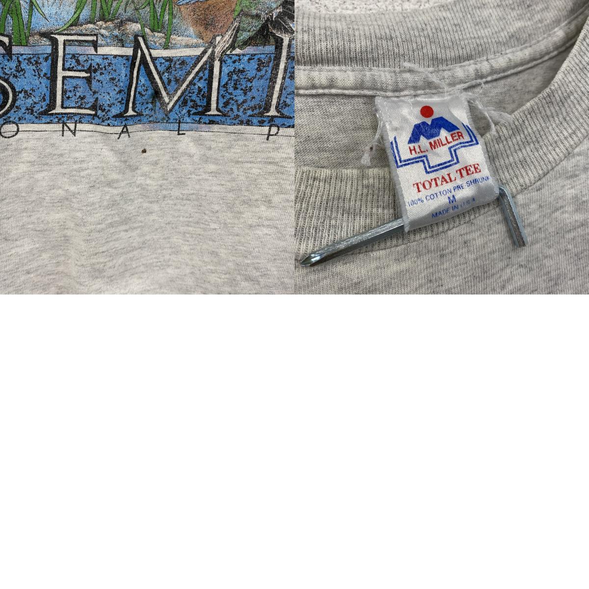 90s H.L.MILLER 半袖アニマルプリントTシャツ シングルステッチ ヴィンテージ 灰色 グレー Mサイズ