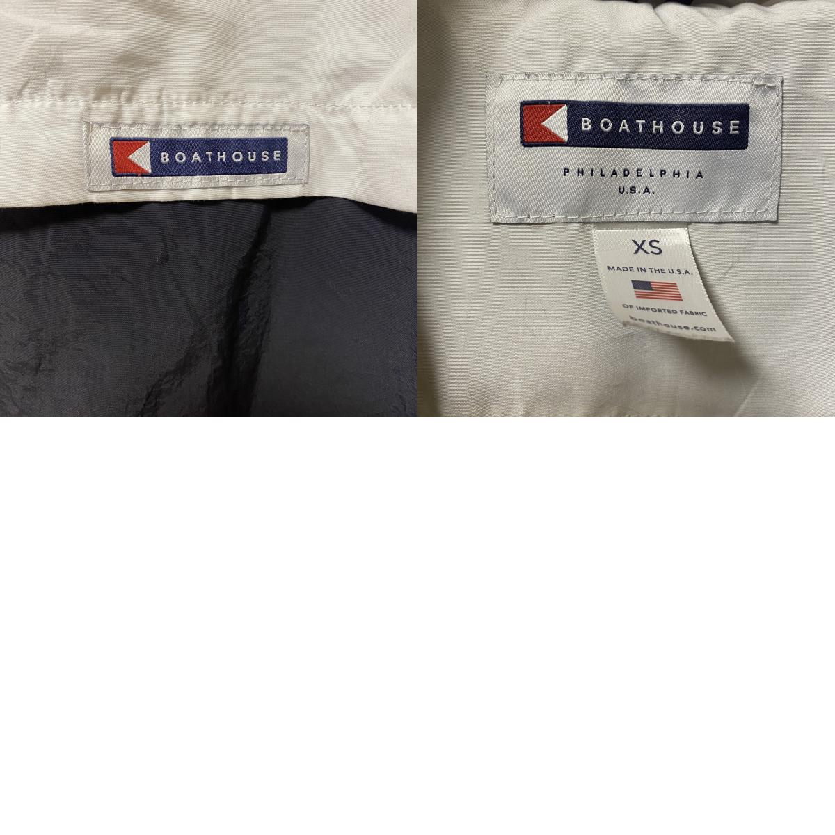 古着 used BOATHHOUSE 長袖ハーフジップナイロンジャケット バイカラー 刺デザイン 黒 白 XSサイズ