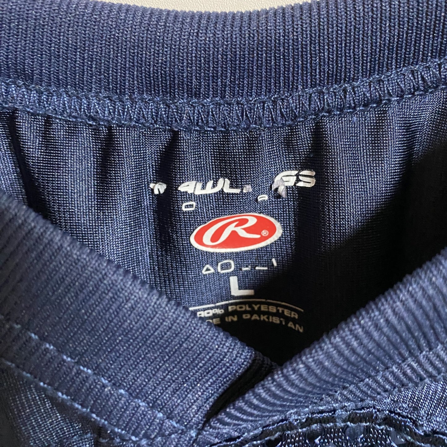 古着 used 半袖VネックロゴメッシュTシャツ スポーティー ユニフォーム風 レトロデザイン ネイビー Lサイズ