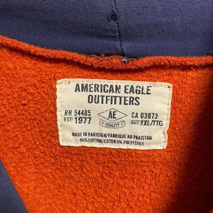 古着 used AMERICAN EAGLE アメリカンイーグル 長袖スウェットパーカー プルオーバー オレンジ XXLサイズ