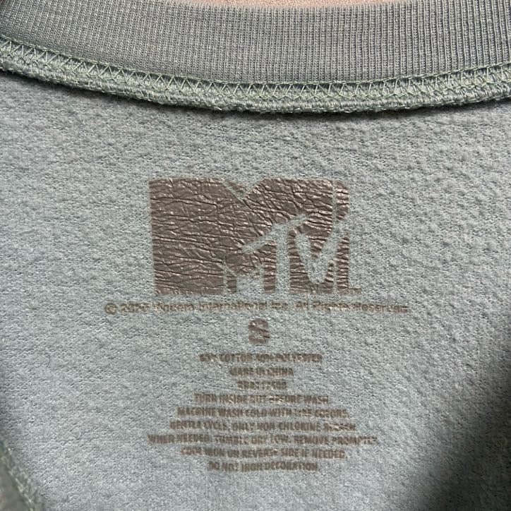 古着 used MUSIC TELEVISION 長袖プリントスウェット トレーナー 水色 クルーネック 秋冬服 Sサイズ
