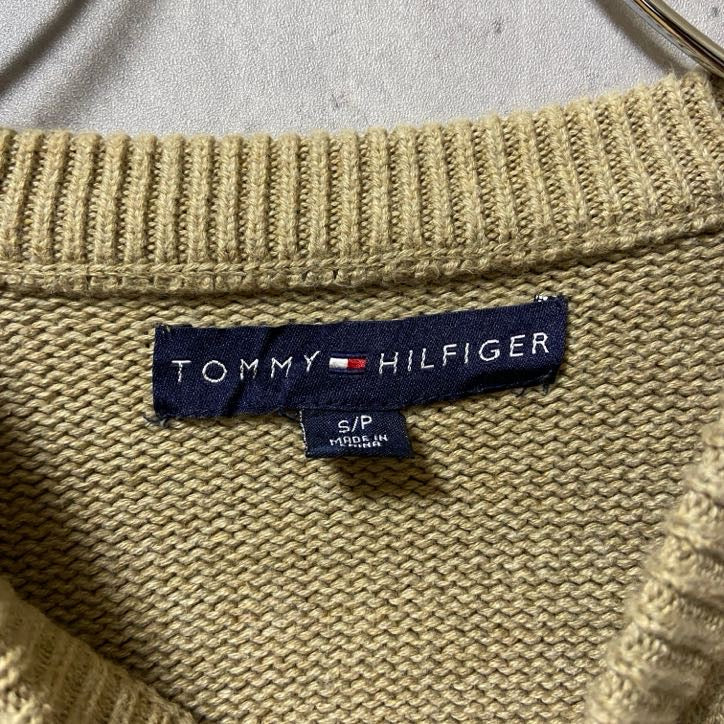 古着 used TOMMYHILFIGER トミーヒルフィガー 長袖クルーネックニット セーター ベージュ ネイビー Sサイズ