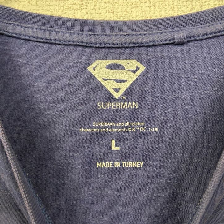 古着 used SUPERMAN スーパーマン マーベル 半袖プリントムービーTシャツ DCコミックス 映画 ネイビー Lサイズ