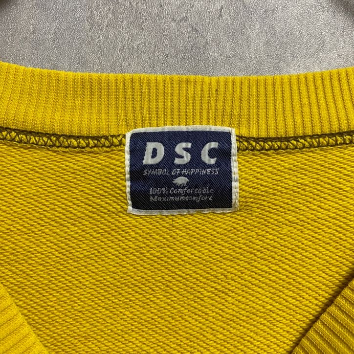 古着 used DSC 長袖ロゴワッペン刺繍スウェット トレーナー dsclub 豚 動物 アニマル 黄色 イエロー 個性的