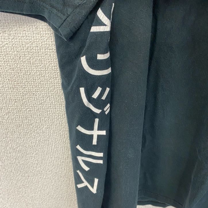 古着 used adidas アディダス 半袖プリントTシャツ クルーネック 黒 ビッグロゴ カタカナ スリーストリプス Sサイズ