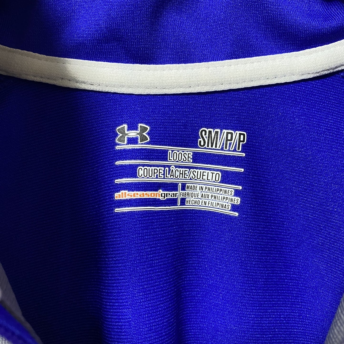 古着 used UNDER ARMOUR アンダーアーマー 長袖トラックジャケット ジャージ ロゴ刺繍 フルジップ 青 サッカー