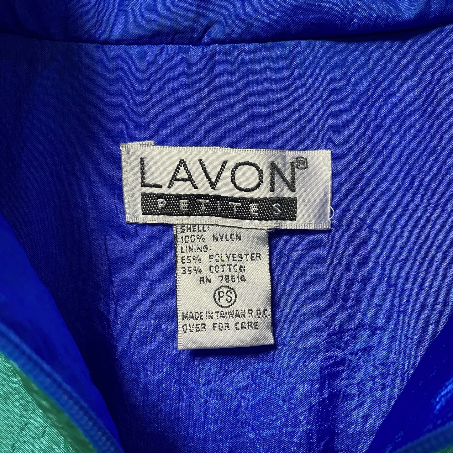 古着 used LAVON 長袖切り替えカラフルナイロンジャケット 青 ブルー ピンク 緑 グリーン レトロ Sサイズ