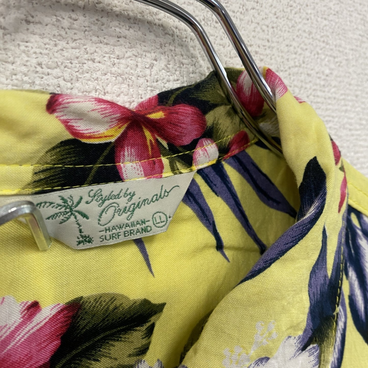 Styked by Originals 半袖アロハシャツ アロハ柄 総柄 ハイビスカス 黄色 イエロー LLサイズ