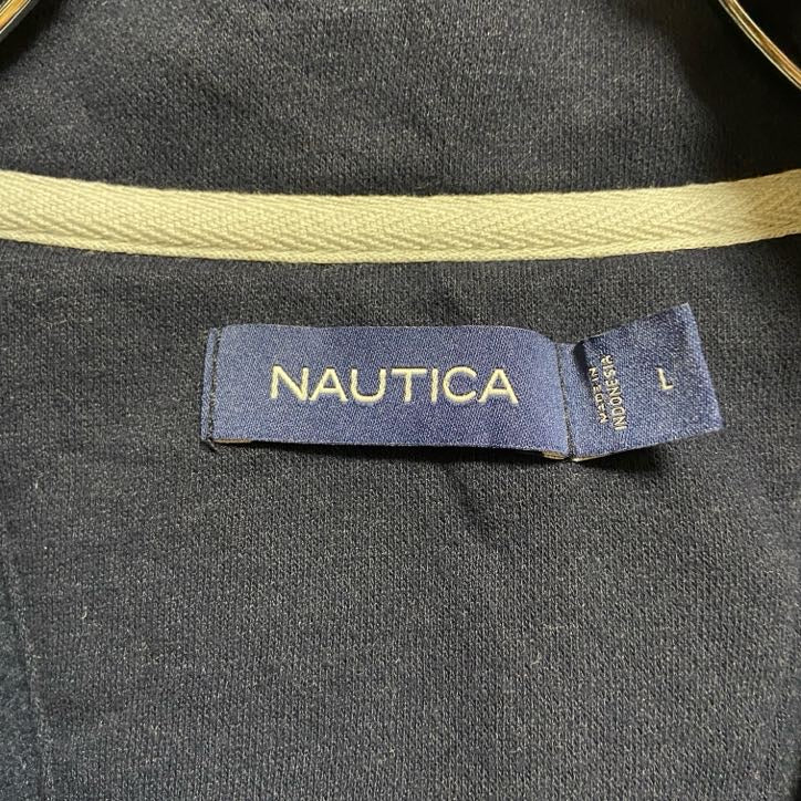 古着 used NAUTICA ノーティカ 長袖ハーフジップスウェット トレーナー ワンポイント刺繍 ダークネイビー Lサイズ
