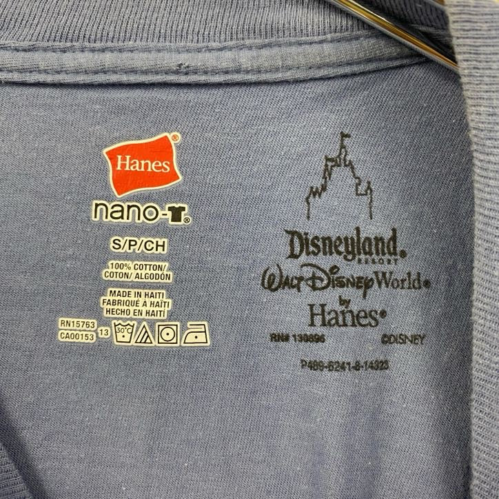古着 used Hanes ヘインズ 半袖プリントTシャツ ミッキーマウス ディズニーランド レトロ ブルー 青 Sサイズ