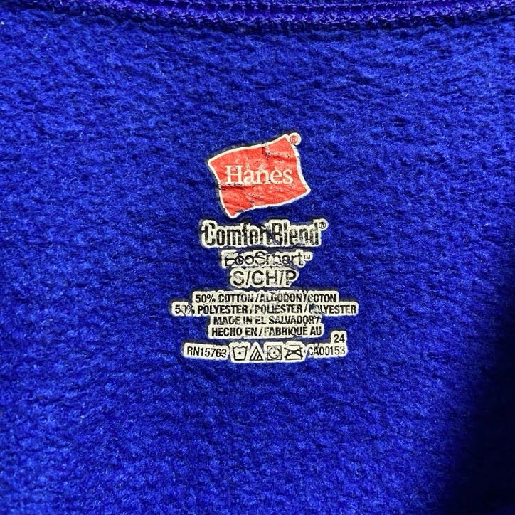 古着 used Hanes ヘインズ 長袖プリントスウェット トレーナー HENDERSON HAMMOCK ブルー Sサイズ